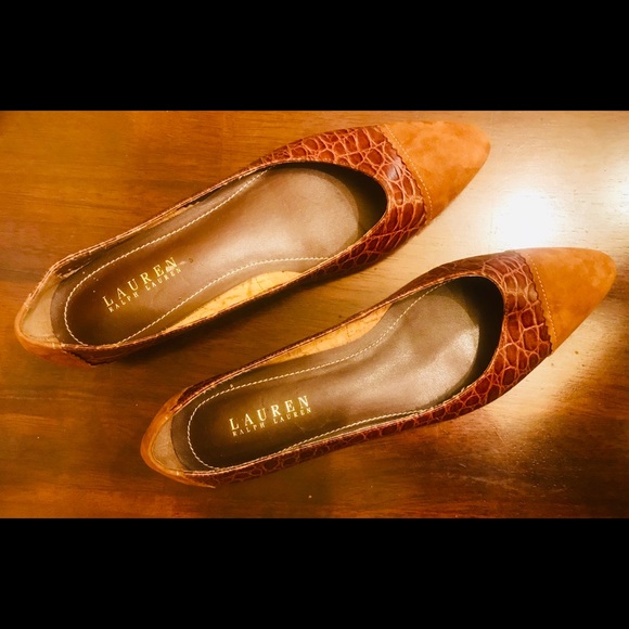 NWOT Ralph Lauren LEATHER/SUEDE Croc Flats 8/9 - Picture 2 of 12